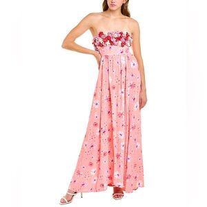 LoveShackFancy ‘Linnson’ Floral Strapless Maxi Dress Sz 8